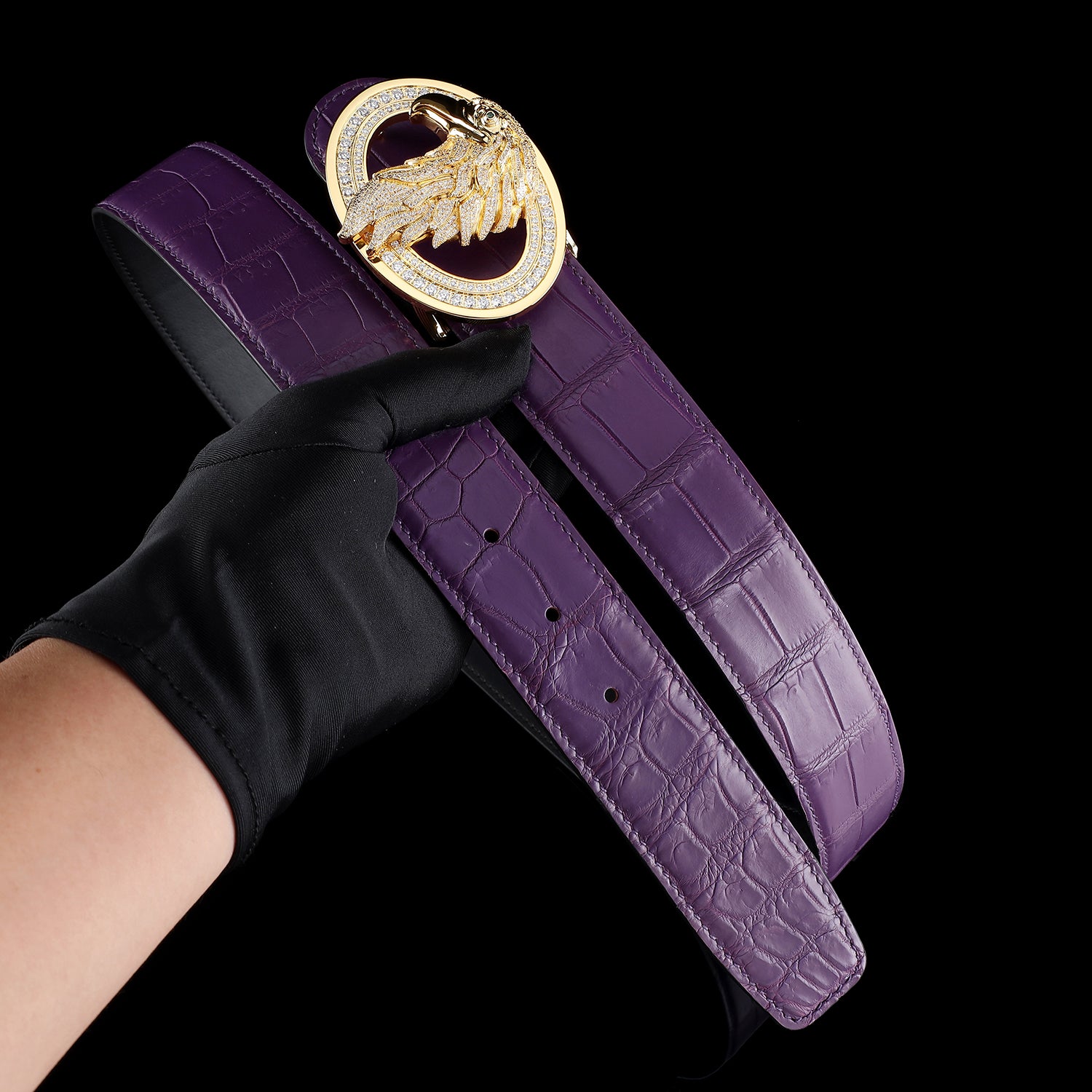 Purple Premium Crocodile Belt With  Gold Eagle Buckle