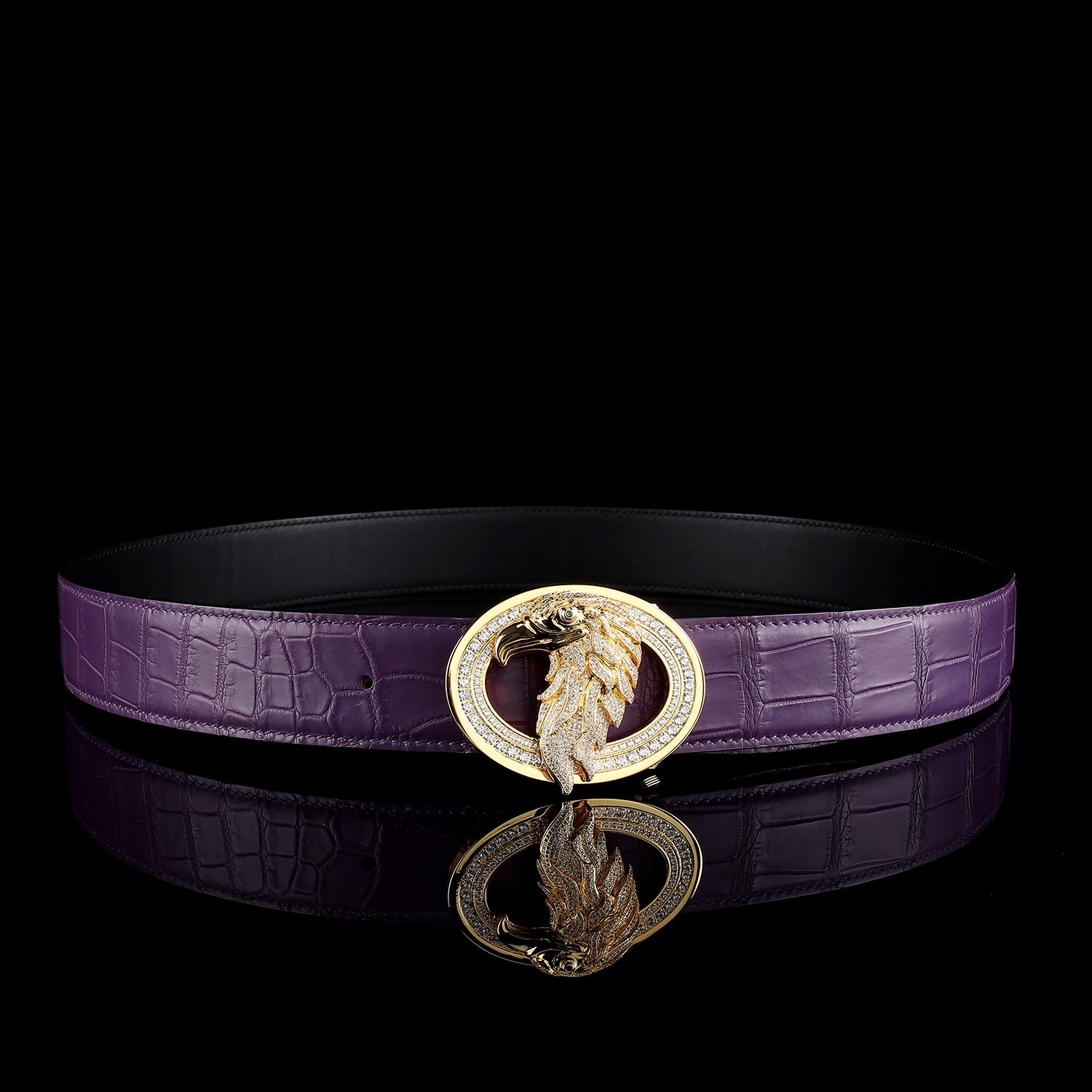 Purple Premium Crocodile Belt With  Gold Eagle Buckle