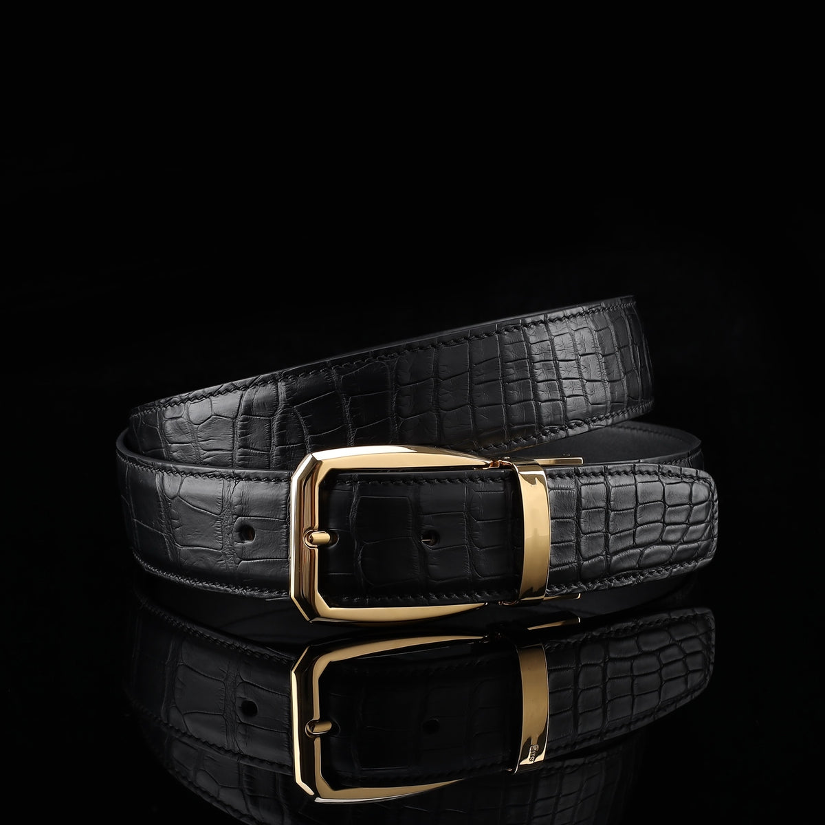 BELTLEY Real Alligator Belt for Men-Black- 1.38 Inches