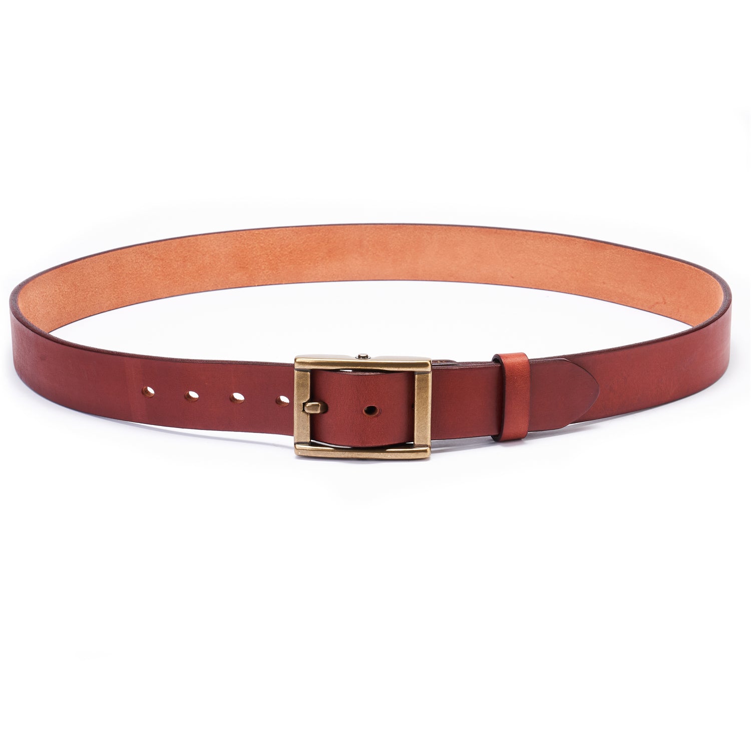 Reddish-Brown 100% Full-Grain Leather Belt with Solid Brass Buckle