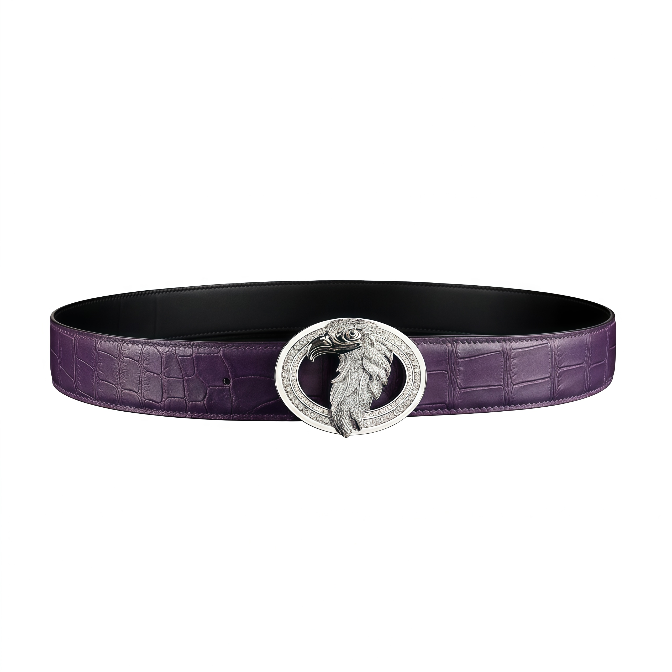 Royal Purple Edition Authentic Crocodile Belt  With silver Eagle Buckle