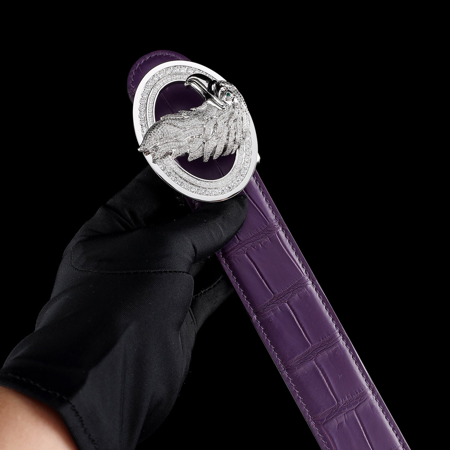 Royal Purple Edition Authentic Crocodile Belt  With silver Eagle Buckle