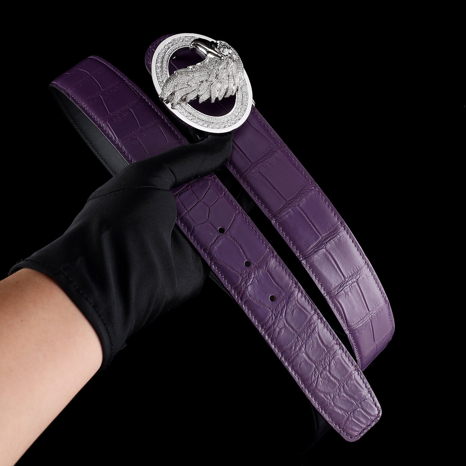 Royal Purple Edition Authentic Crocodile Belt  With silver Eagle Buckle