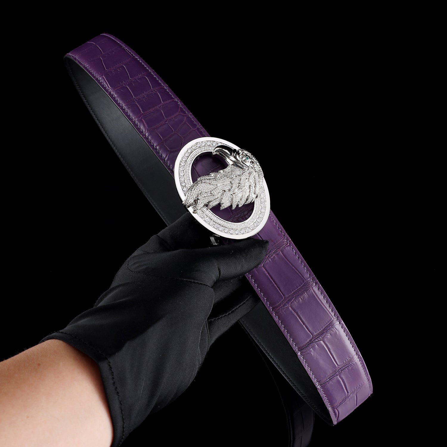 Royal Purple Edition Authentic Crocodile Belt  With silver Eagle Buckle