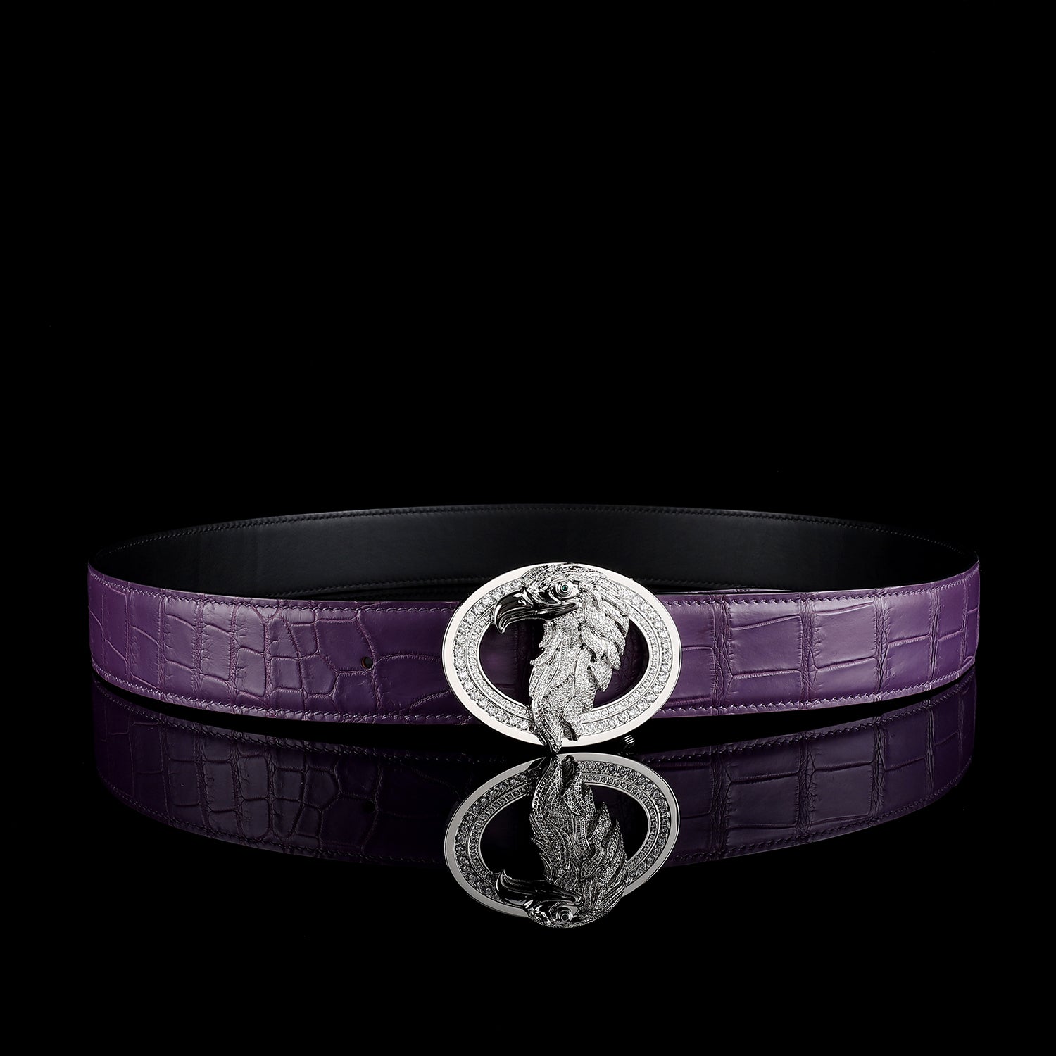 Royal Purple Edition Authentic Crocodile Belt  With silver Eagle Buckle