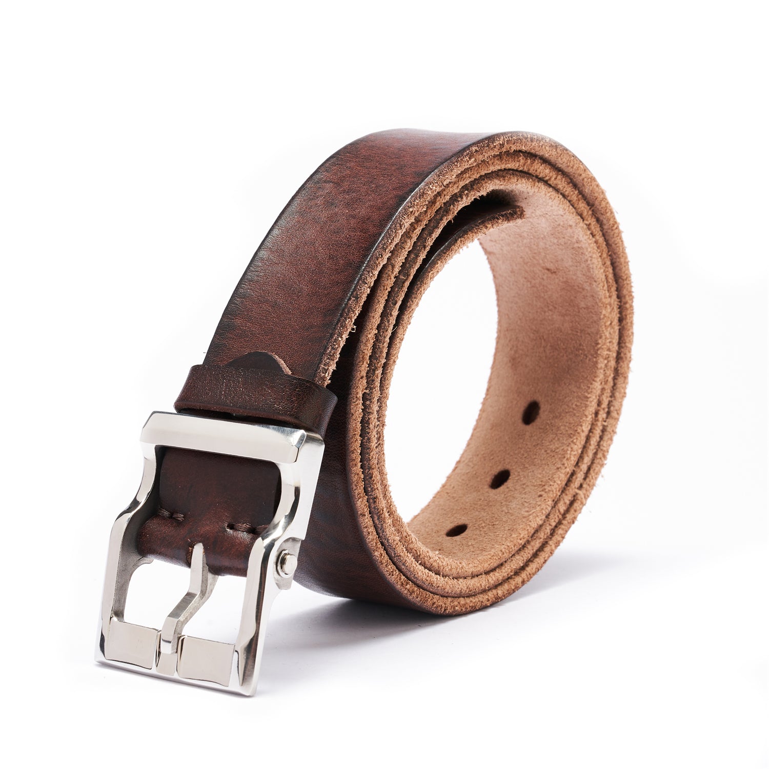 Tannin-Stained Heritage Belt – 1.5" Raw Edge & Sculpted Steel Buckle