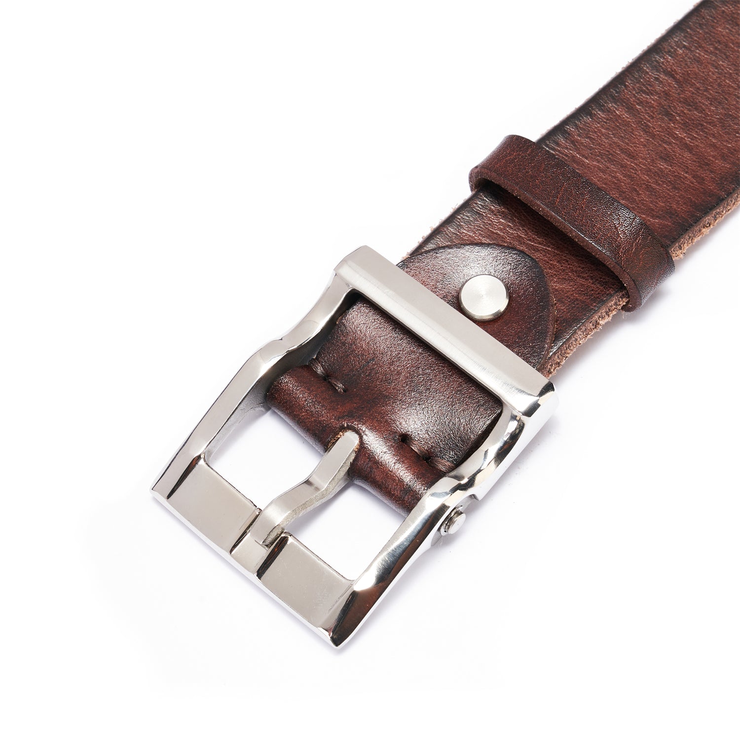 Tannin-Stained Heritage Belt – 1.5" Raw Edge & Sculpted Steel Buckle