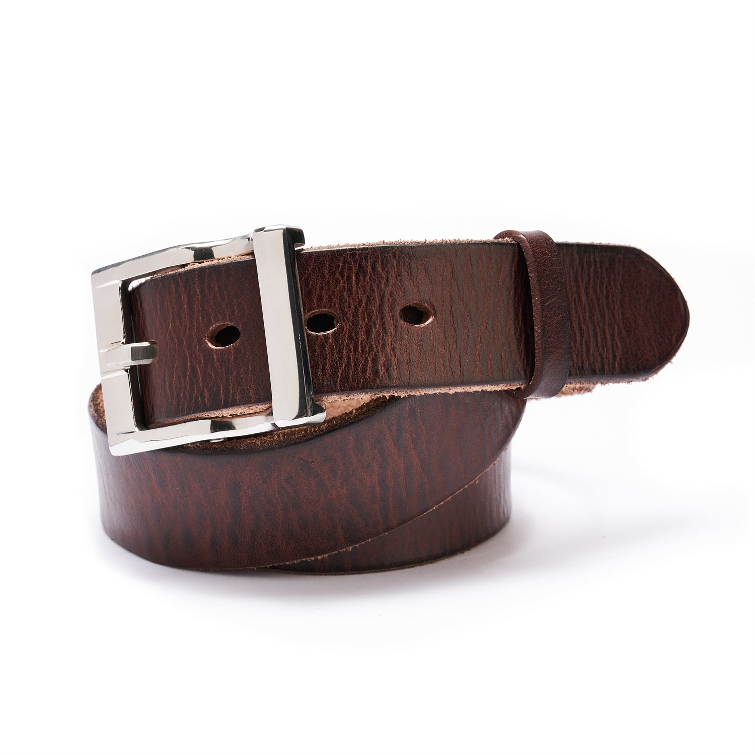Tannin-Stained Heritage Belt – 1.5" Raw Edge & Sculpted Steel Buckle