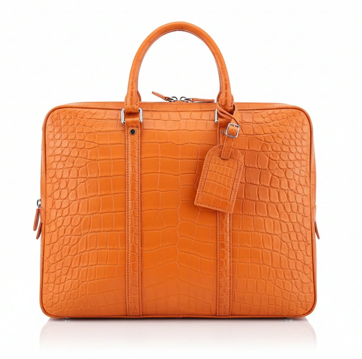 The BELTLEY Catalyst Briefcase in Vibrant Orange Crocodile
