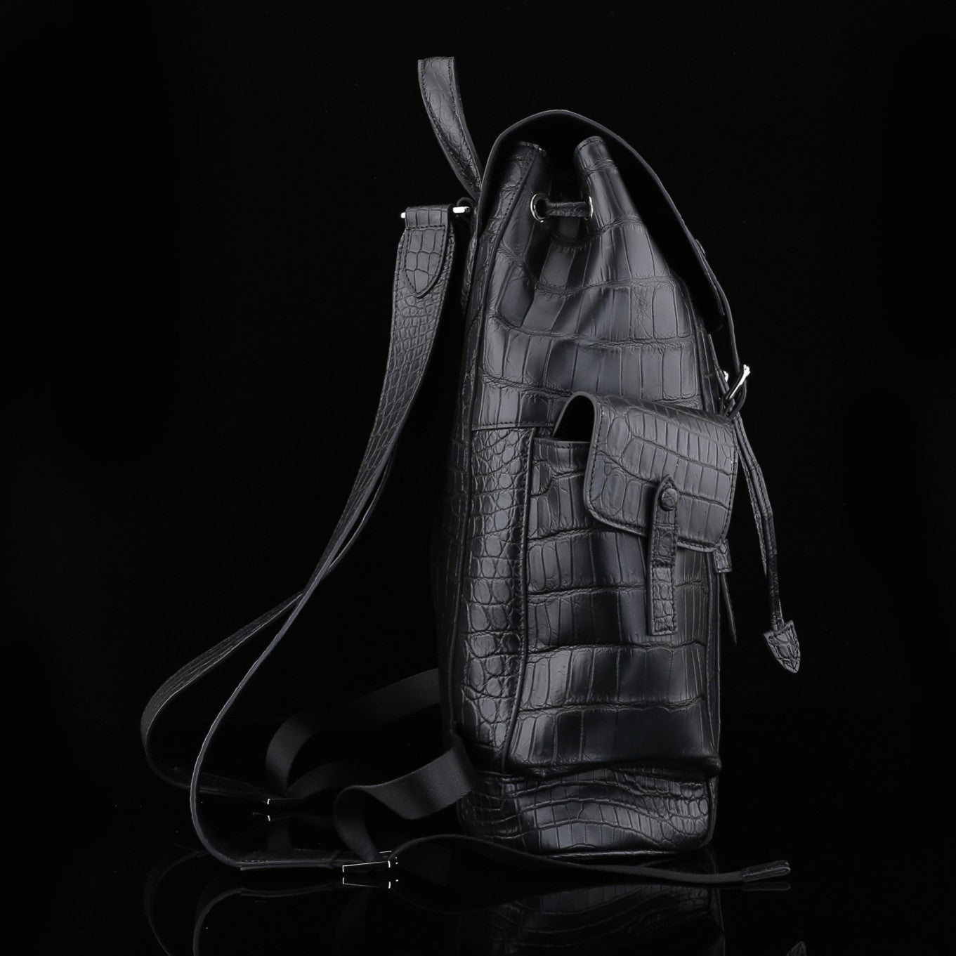 The BELTLEY Explorer: Matte Black Nile Crocodile Backpack