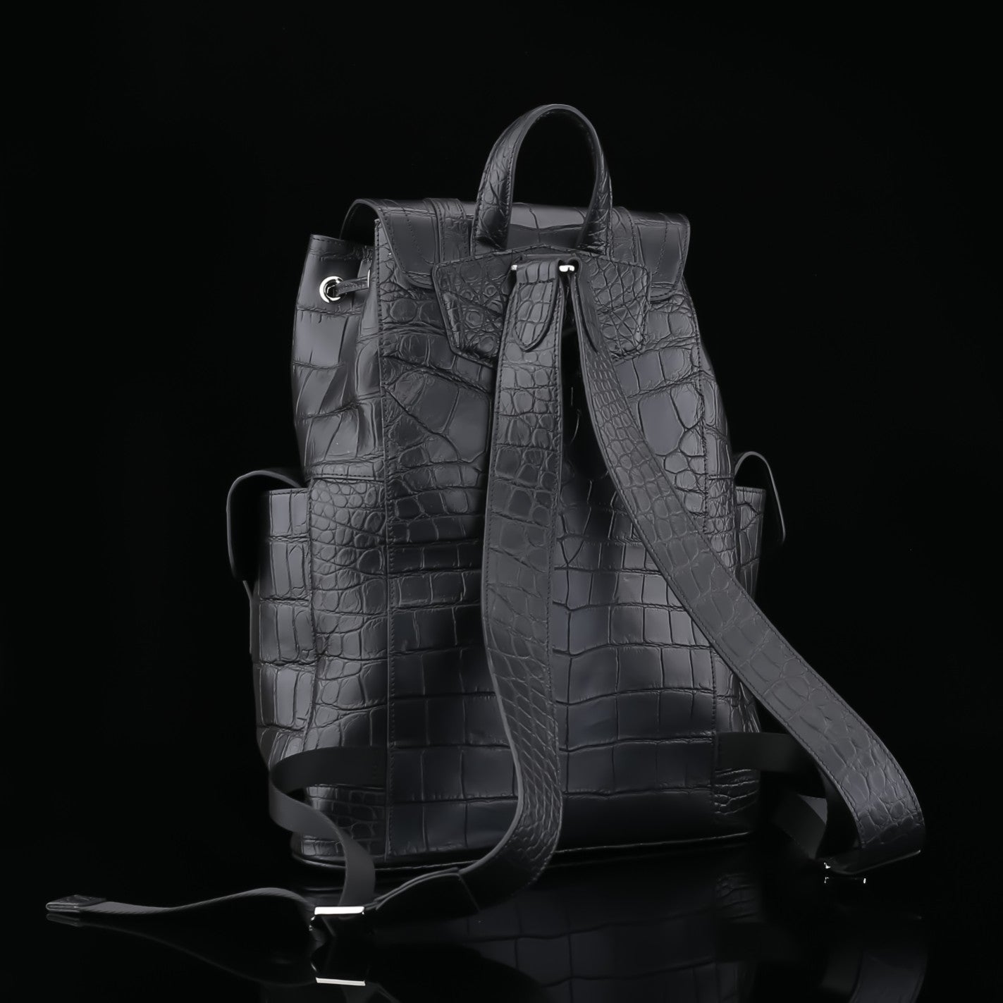 The BELTLEY Explorer: Matte Black Nile Crocodile Backpack
