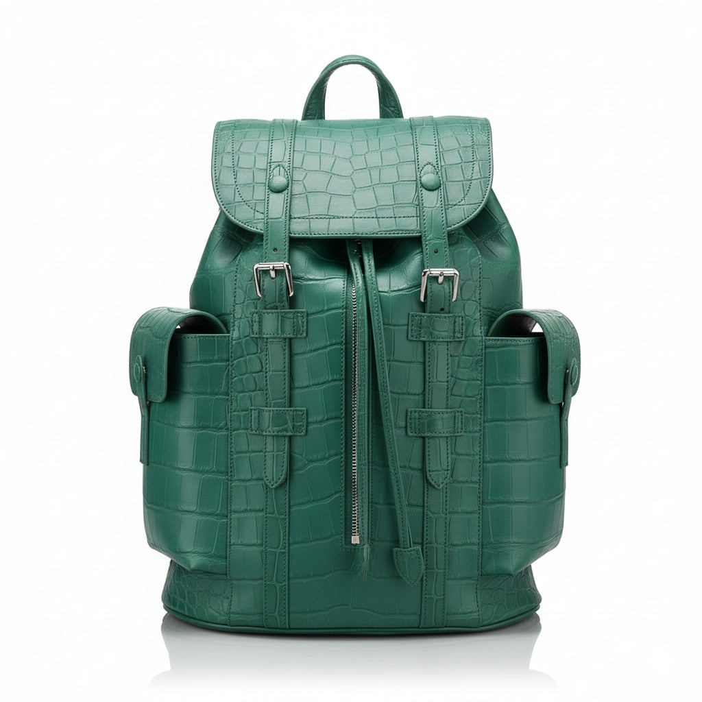 The BELTLEY Explorer: Matte Jade Green Nile Crocodile Backpack