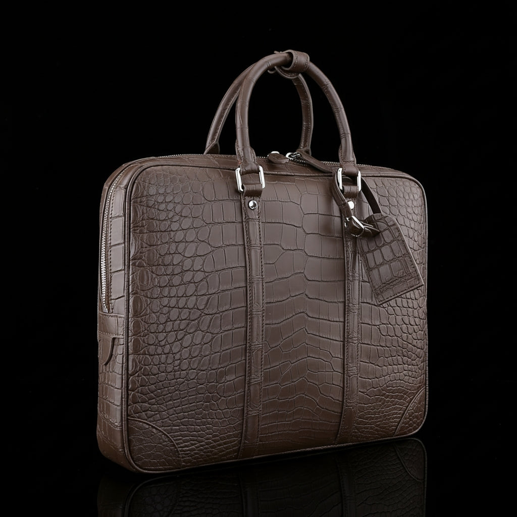 The BELTLEY Legacy Briefcase in Espresso Crocodile | Handmade Business Bag for Men