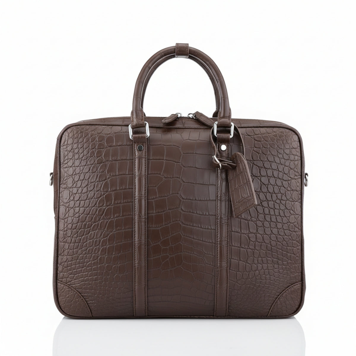 The BELTLEY Legacy Briefcase in Espresso Crocodile | Handmade Business Bag for Men