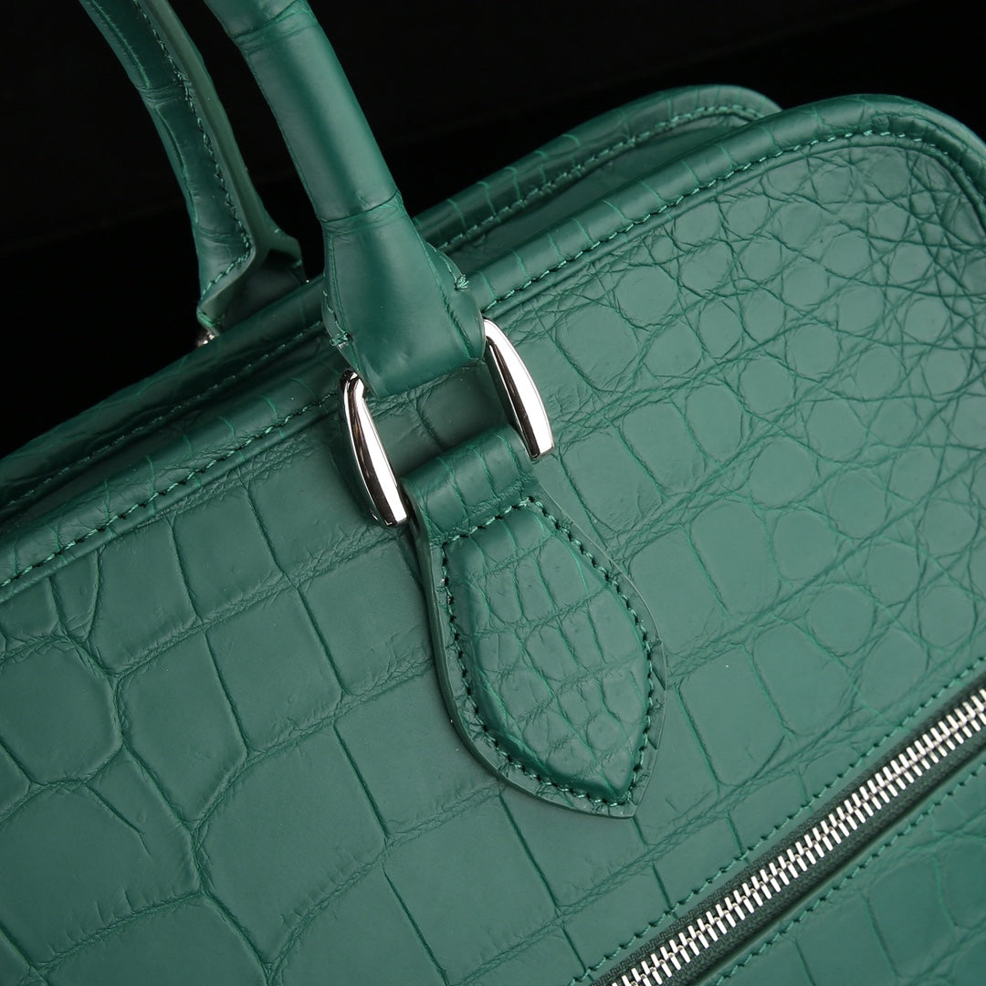 The BELTLEY Vanguard Briefcase in Emerald Green Matte Crocodile
