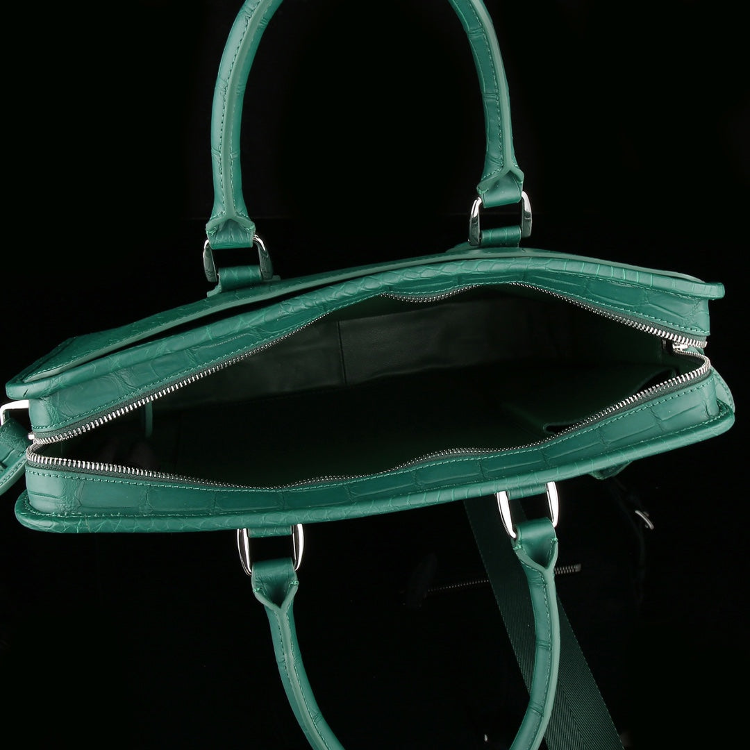 The BELTLEY Vanguard Briefcase in Emerald Green Matte Crocodile