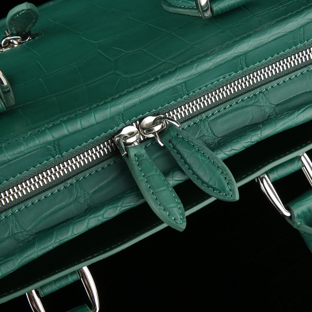 The BELTLEY Vanguard Briefcase in Emerald Green Matte Crocodile