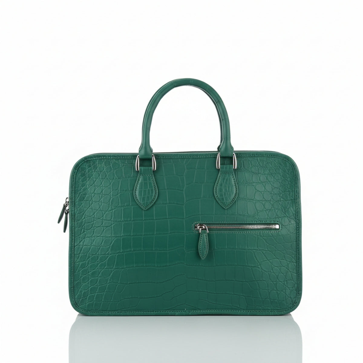The BELTLEY Vanguard Briefcase in Emerald Green Matte Crocodile