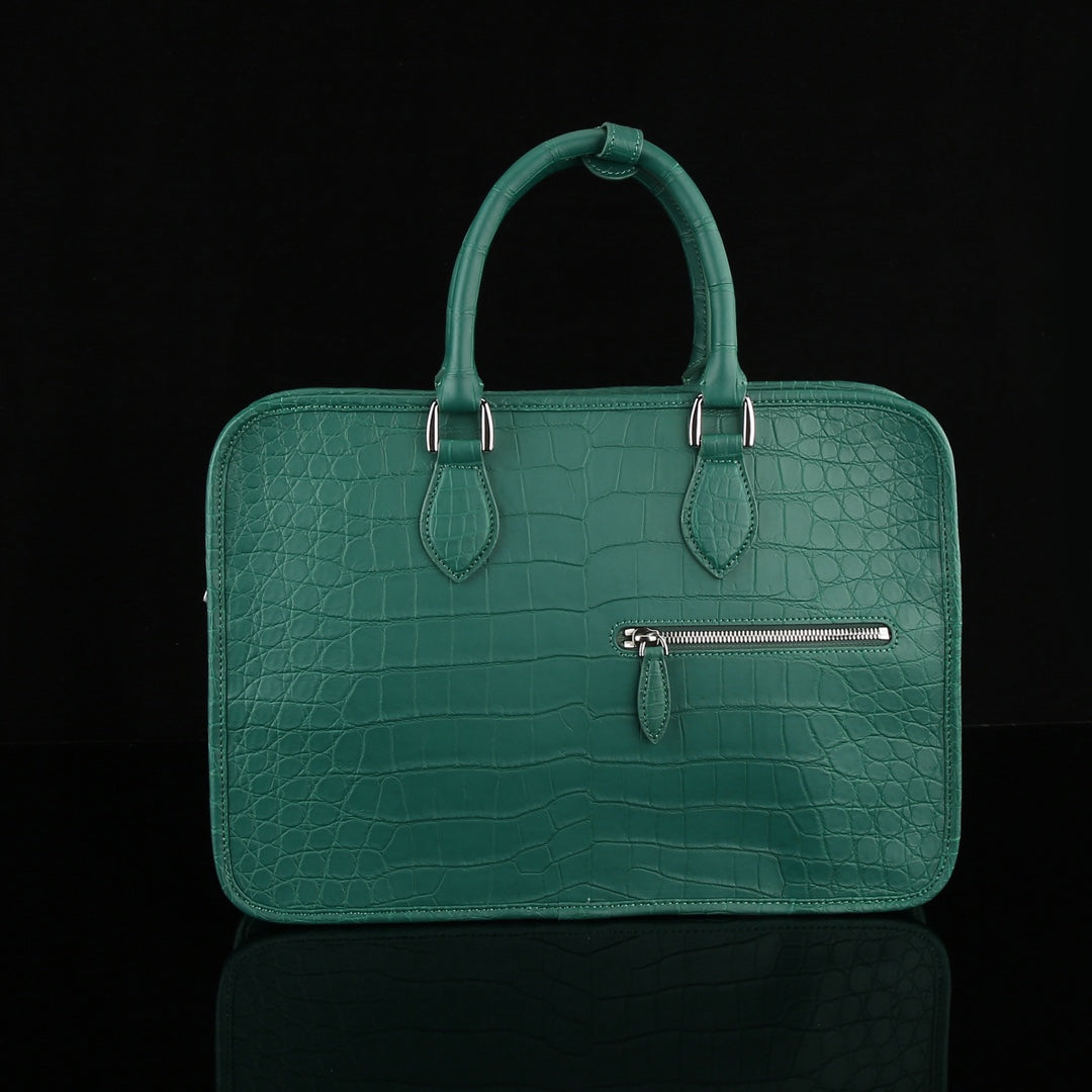 The BELTLEY Vanguard Briefcase in Emerald Green Matte Crocodile