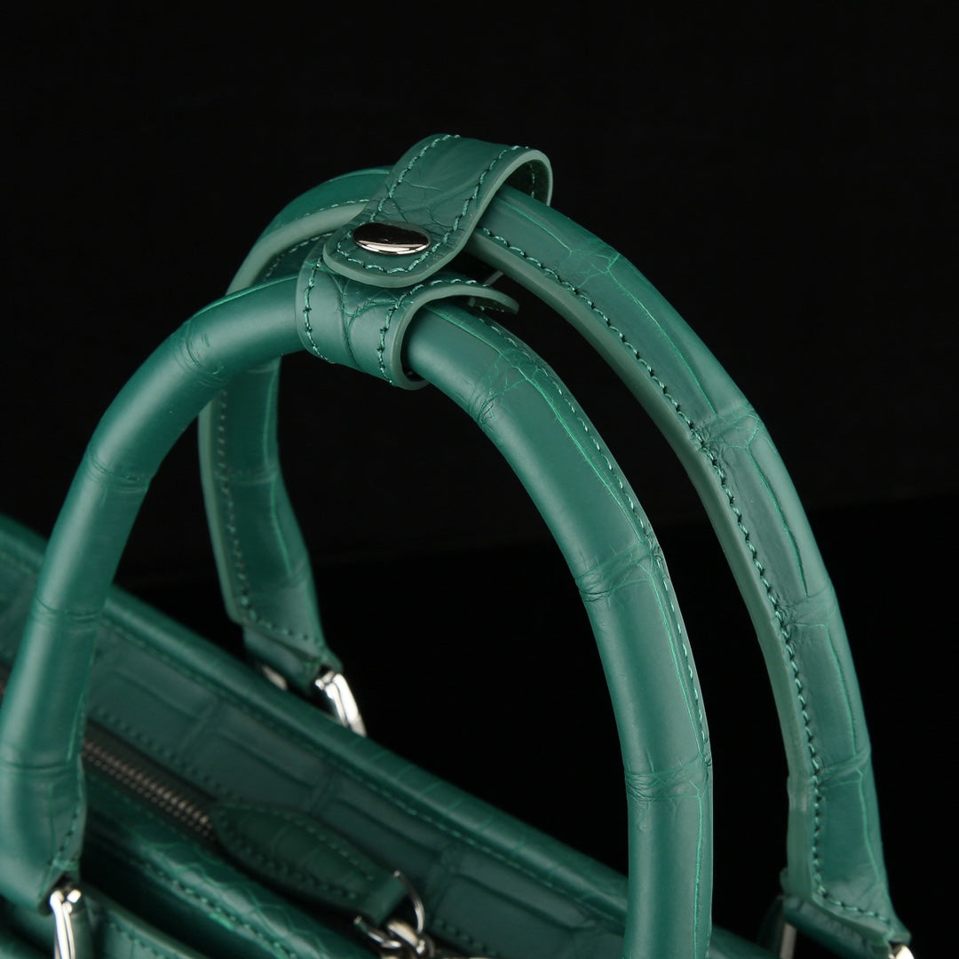 The BELTLEY Vanguard Briefcase in Emerald Green Matte Crocodile