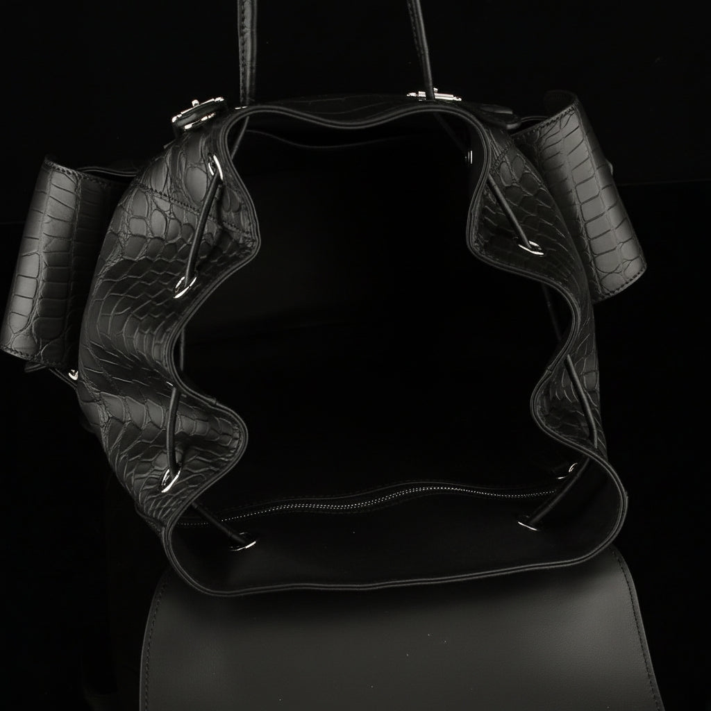 The BELTLEY Explorer: Matte Black Nile Crocodile Backpack