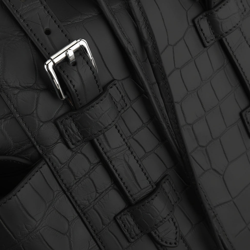 The BELTLEY Explorer: Matte Black Nile Crocodile Backpack