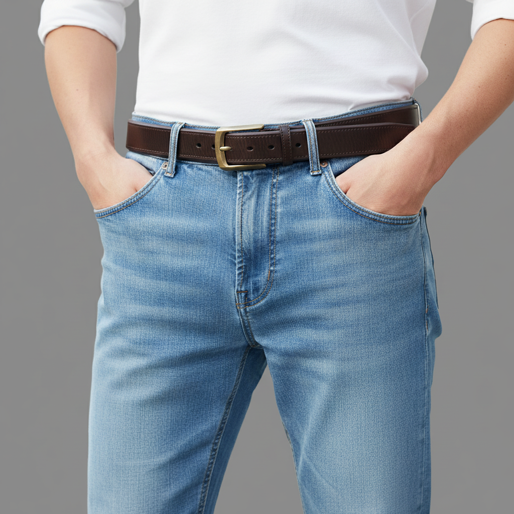 BELTLEY Thick Espresso Double Layer Belt Width 1.5"