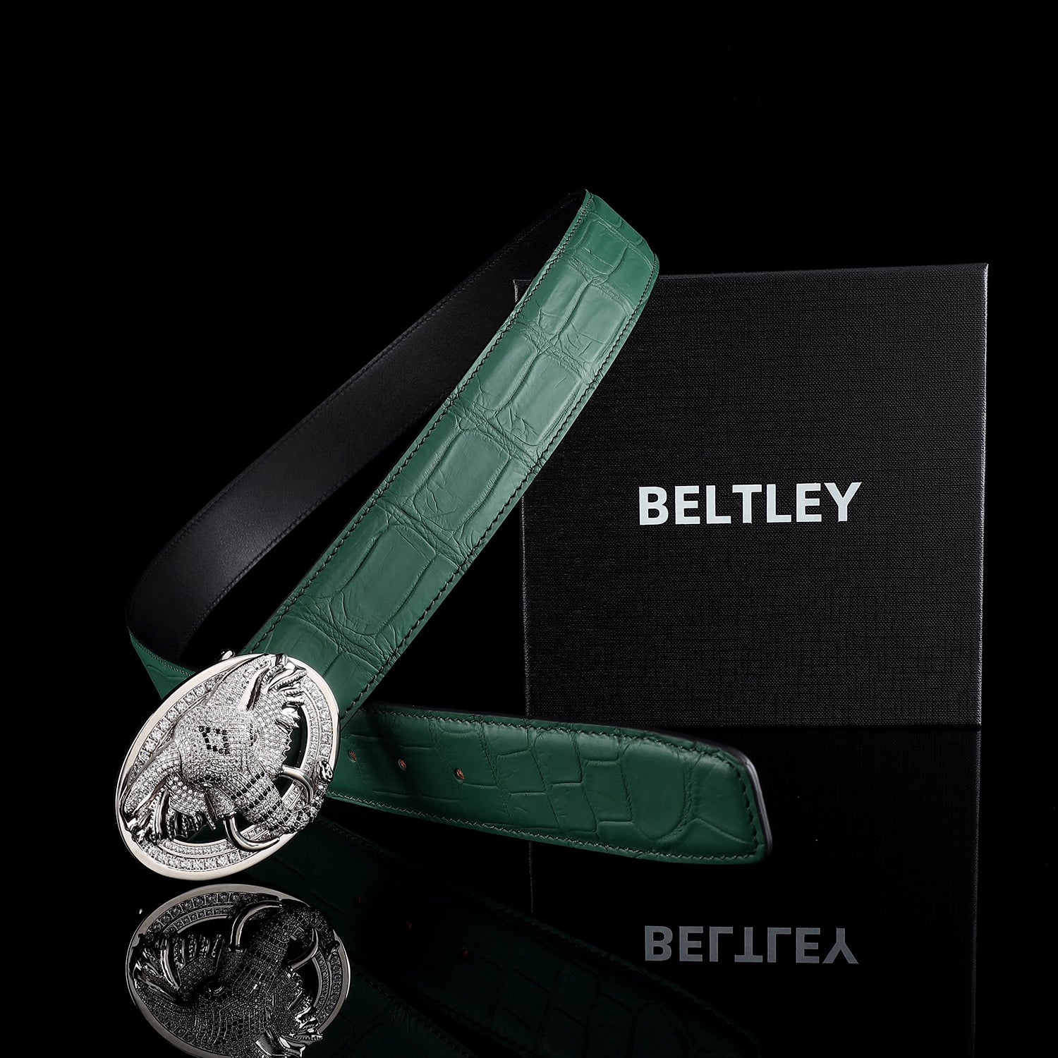 Unique 3D Sculpted Elephant Buckle Belt with Real Crocodile Strap