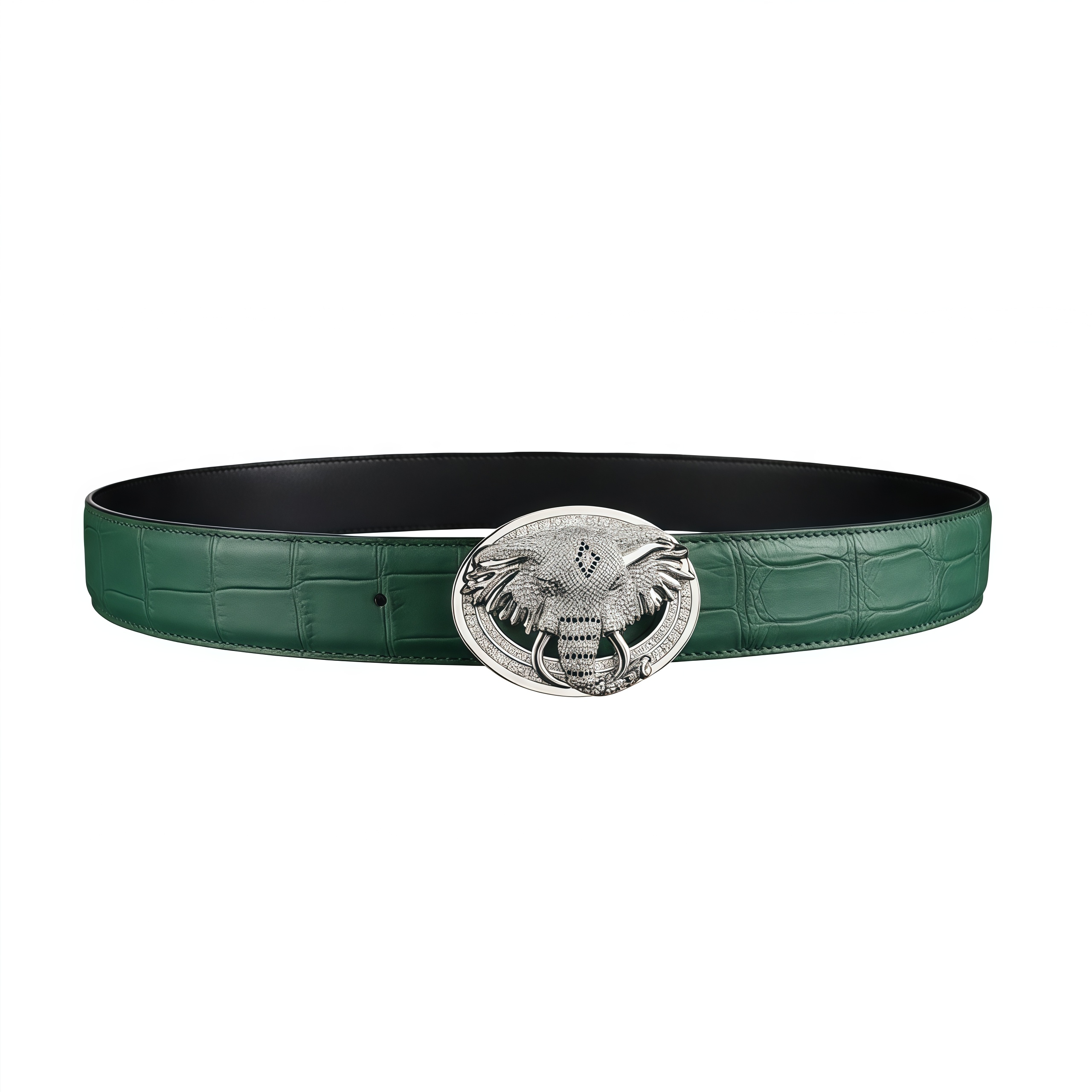 Unique 3D Sculpted Elephant Buckle Belt with Real Crocodile Strap