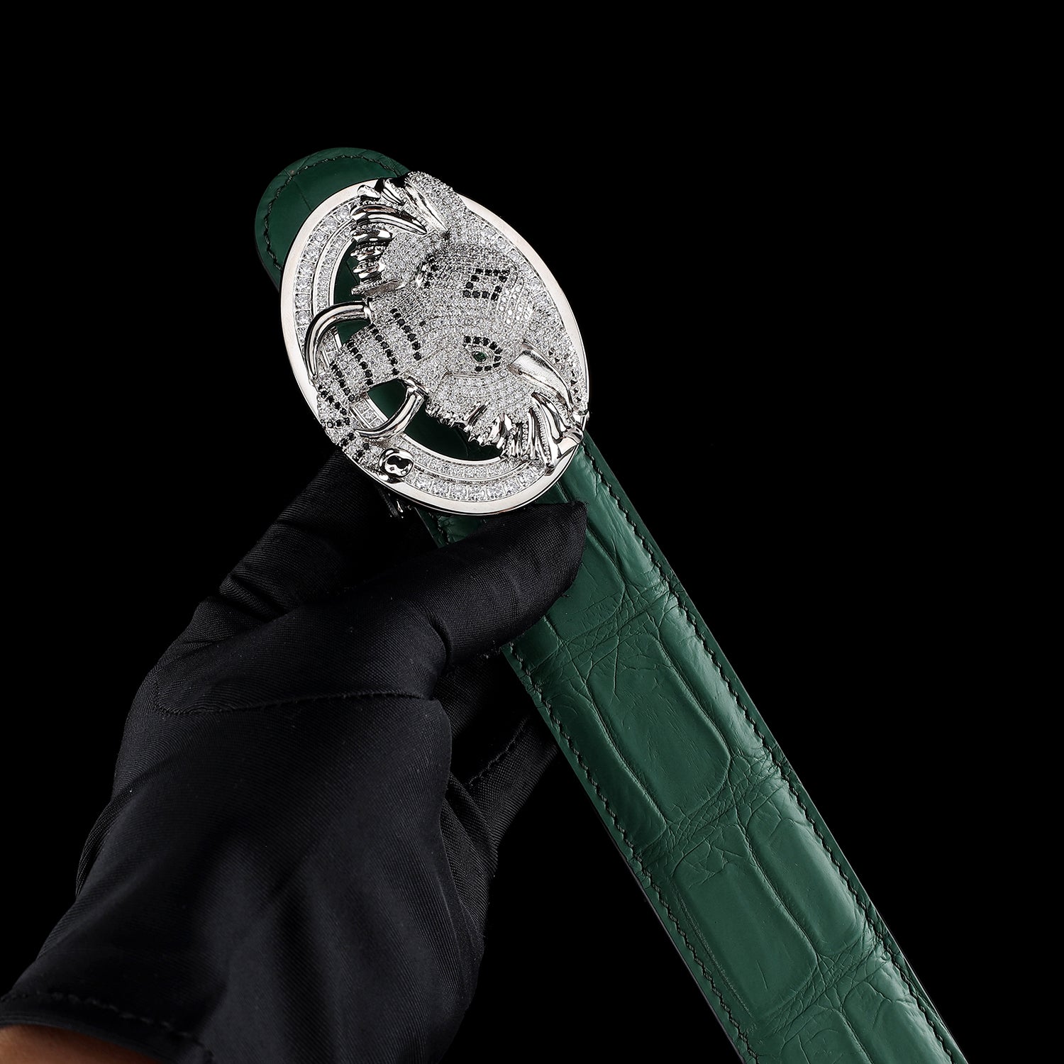 Unique 3D Sculpted Elephant Buckle Belt with Real Crocodile Strap