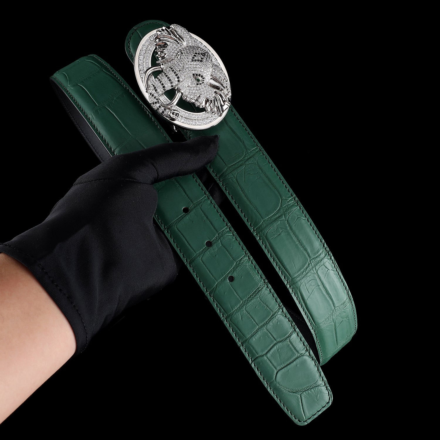 Unique 3D Sculpted Elephant Buckle Belt with Real Crocodile Strap