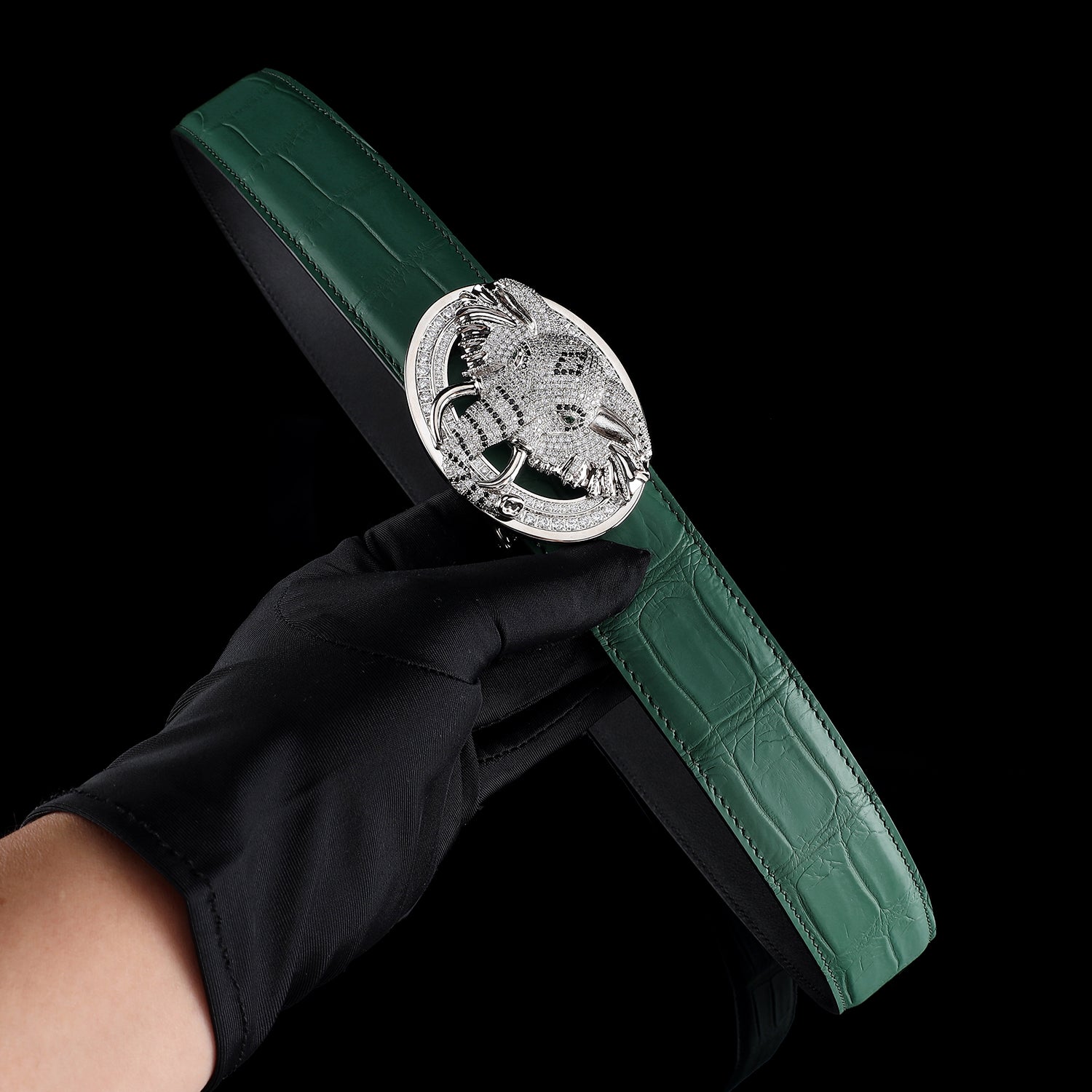 Unique 3D Sculpted Elephant Buckle Belt with Real Crocodile Strap