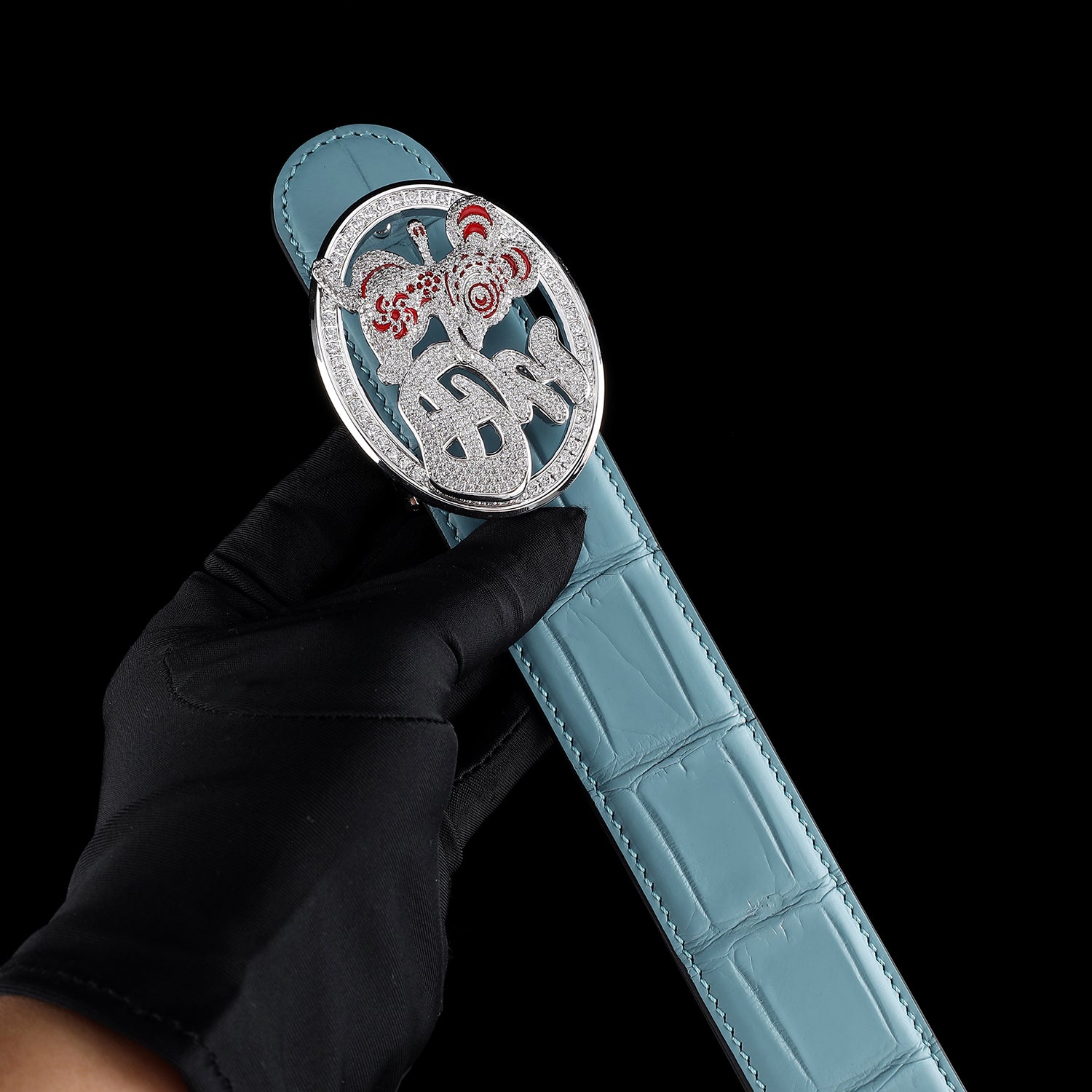 Unique Crocodile Leather Belt with Fortune Rat Buckle by BELTLEY