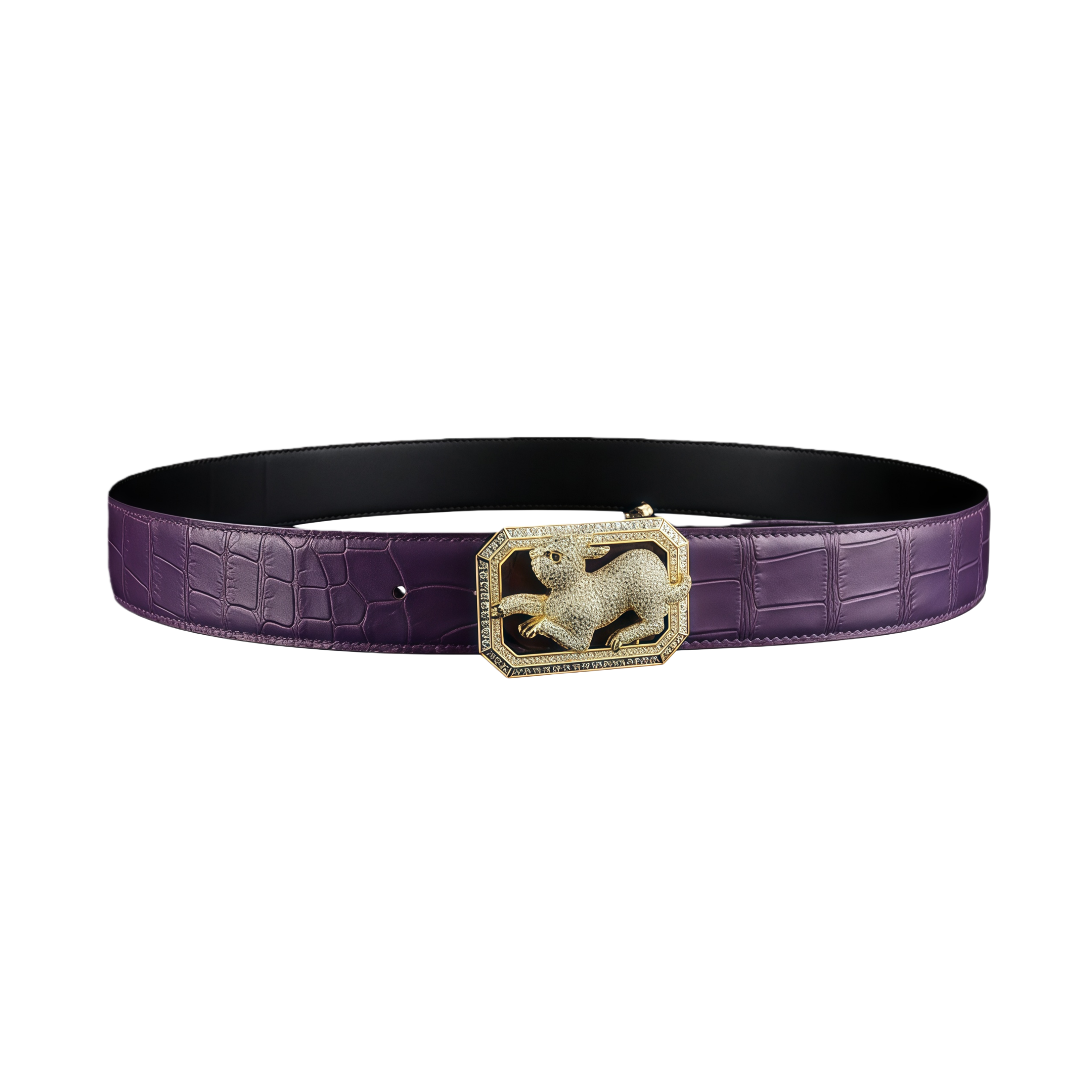 Unique Crocodile Leather Belt with gold Plated Rabbit Buckle
