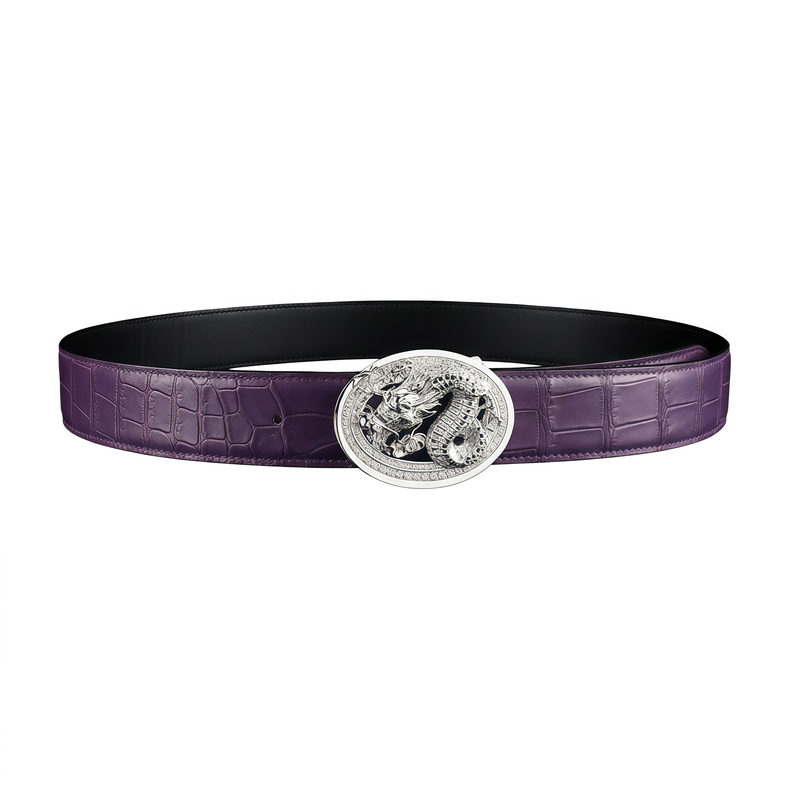 Unique Dragon Buckle Belt-Genuine Purple Crocodile Belt For Men