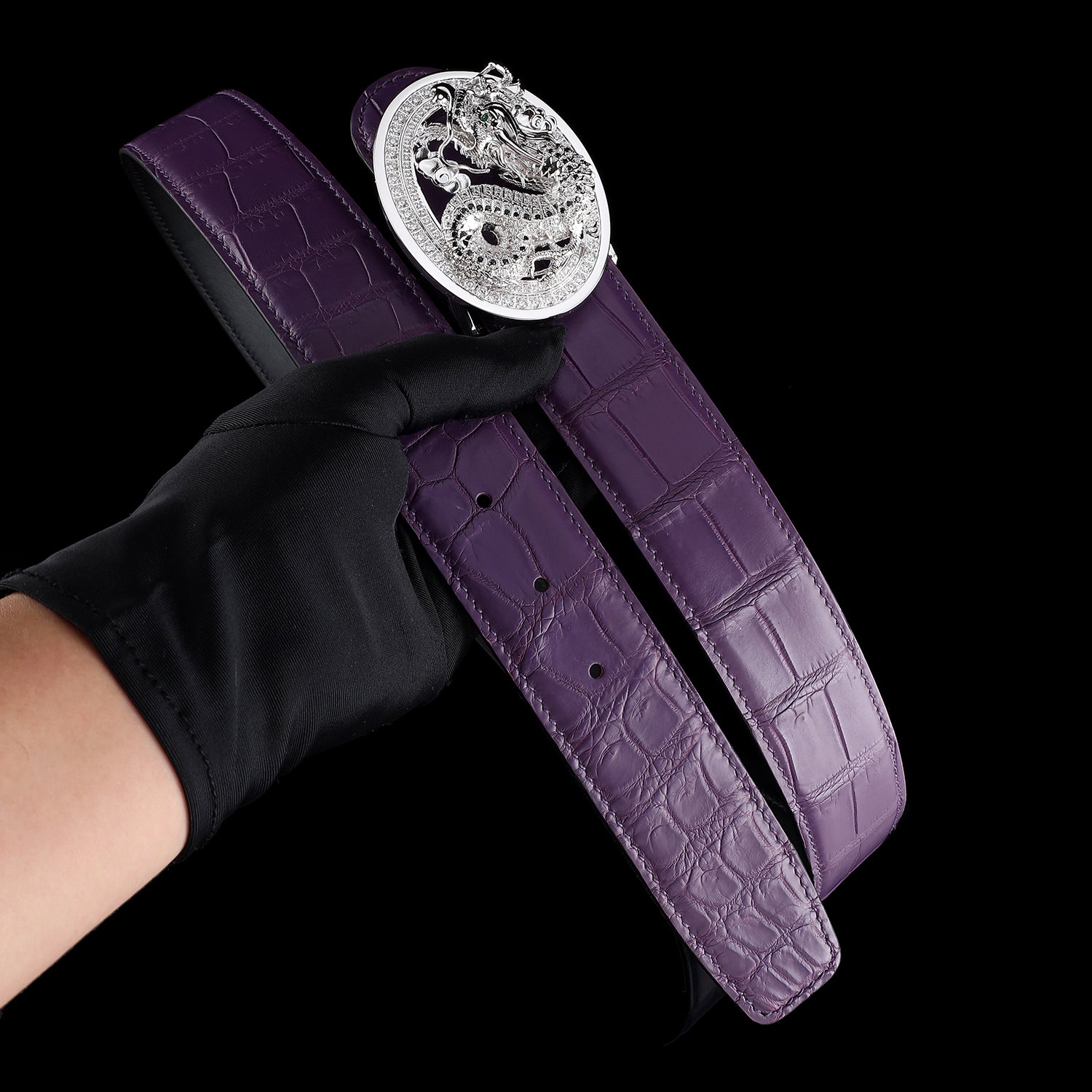 Unique Dragon Buckle Belt-Genuine Purple Crocodile Belt For Men