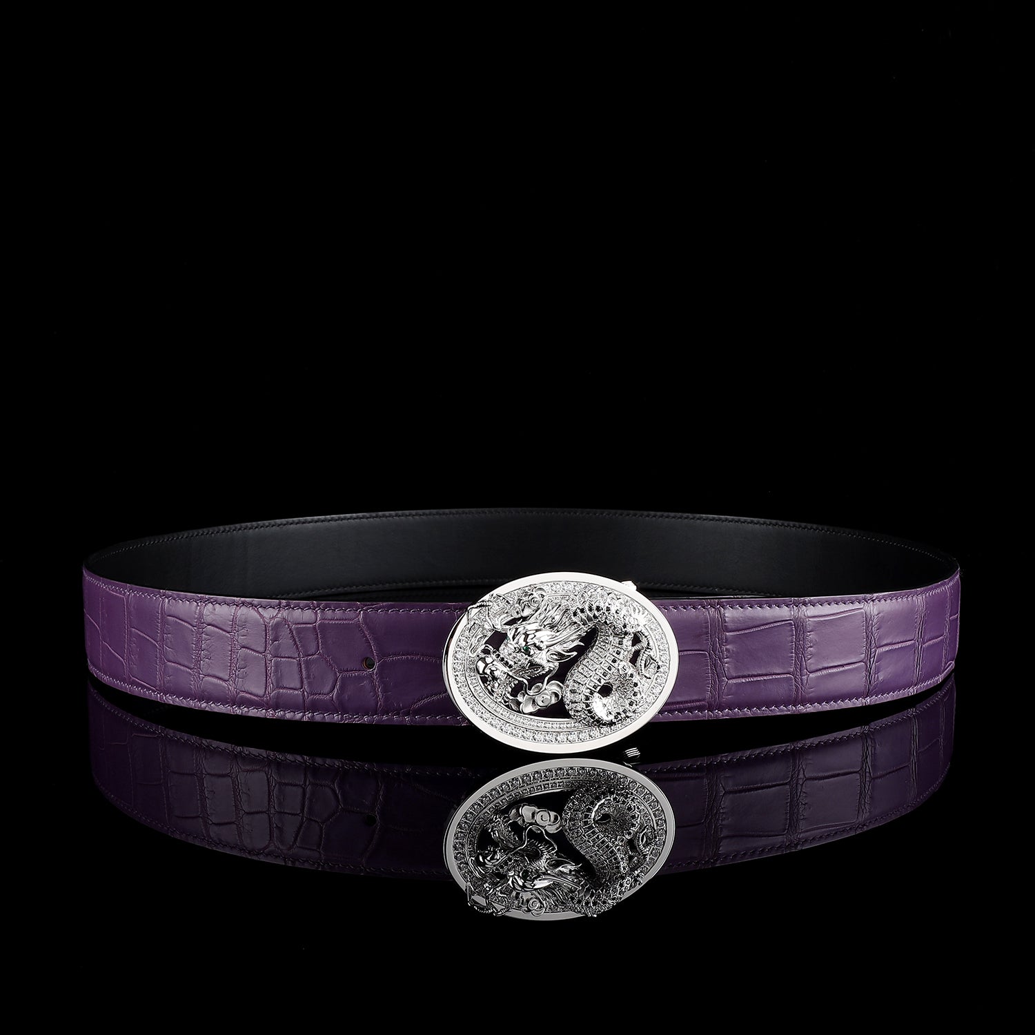 Unique Dragon Buckle Belt-Genuine Purple Crocodile Belt For Men