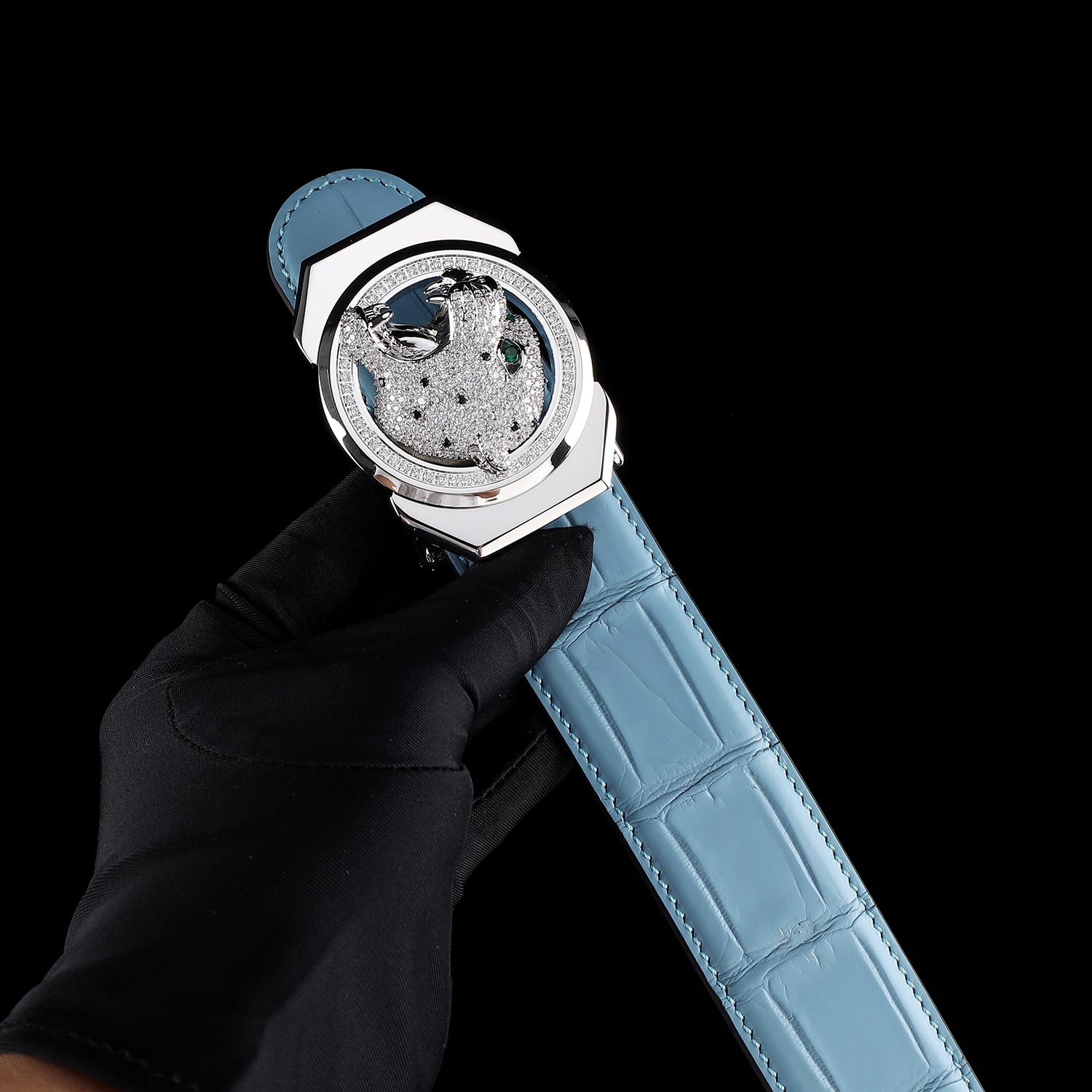 Unique Roaring Leopard Buckle Crocodile Belt by BELTLEY