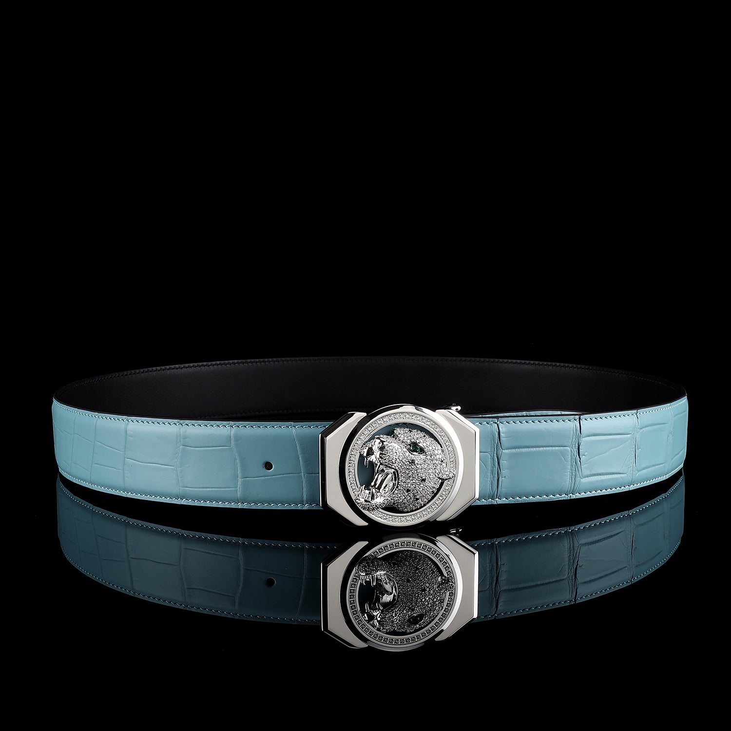 Unique Roaring Leopard Buckle Crocodile Belt by BELTLEY