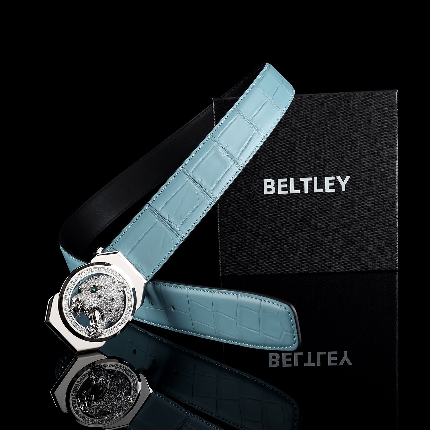 Unique Roaring Leopard Buckle Crocodile Belt by BELTLEY