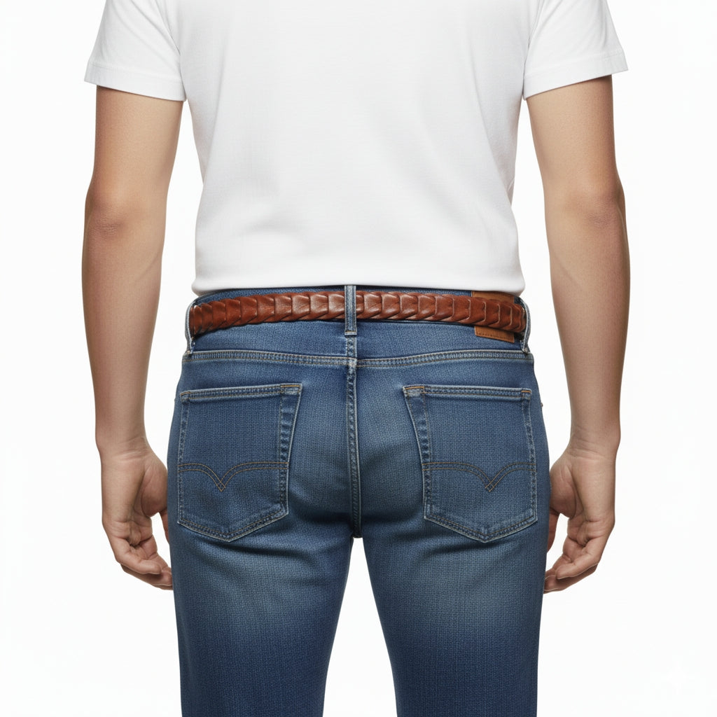 BELTLEY Unique Chestnut Brown Handwoven Leather Belt