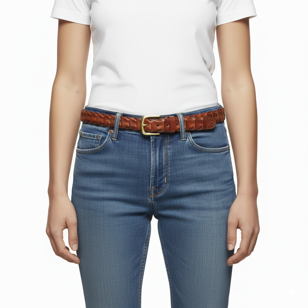 BELTLEY Unique Chestnut Brown Handwoven Leather Belt