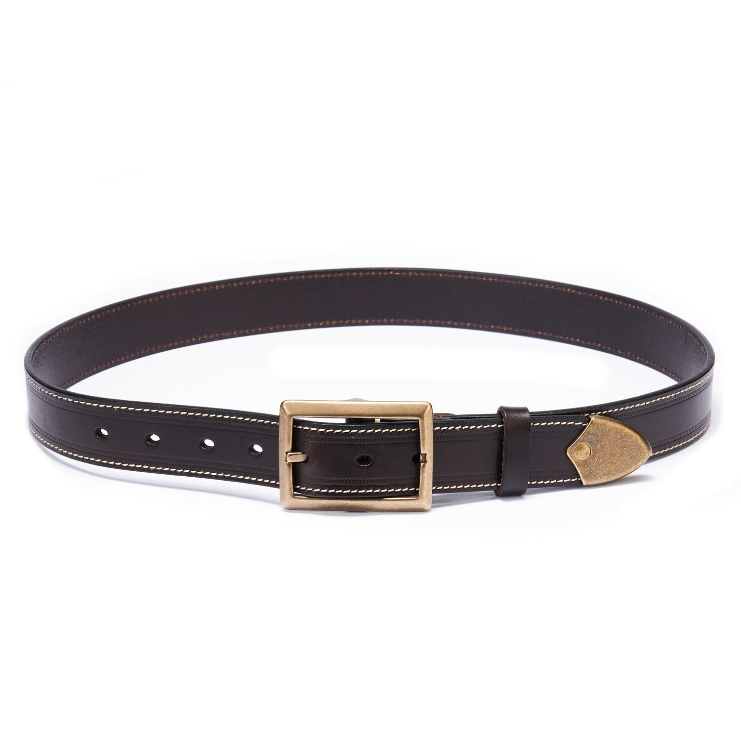 BELTLEY Unisex Espresso Leather Belt 35MM -Box Frame Bronze Buckle