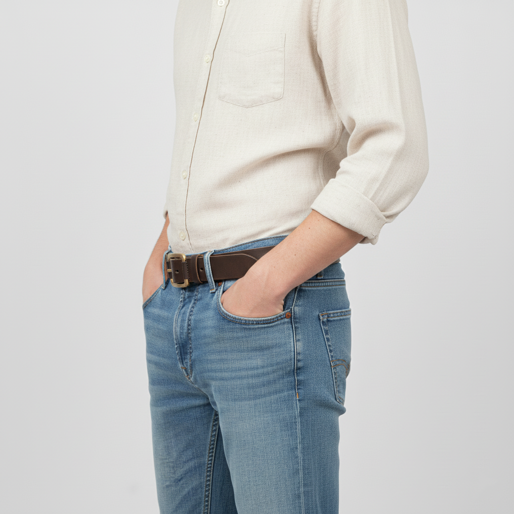 BELTLEY Vintage Dark Brown Leather Belt - Distressed, Raw Edge & Suede Backing