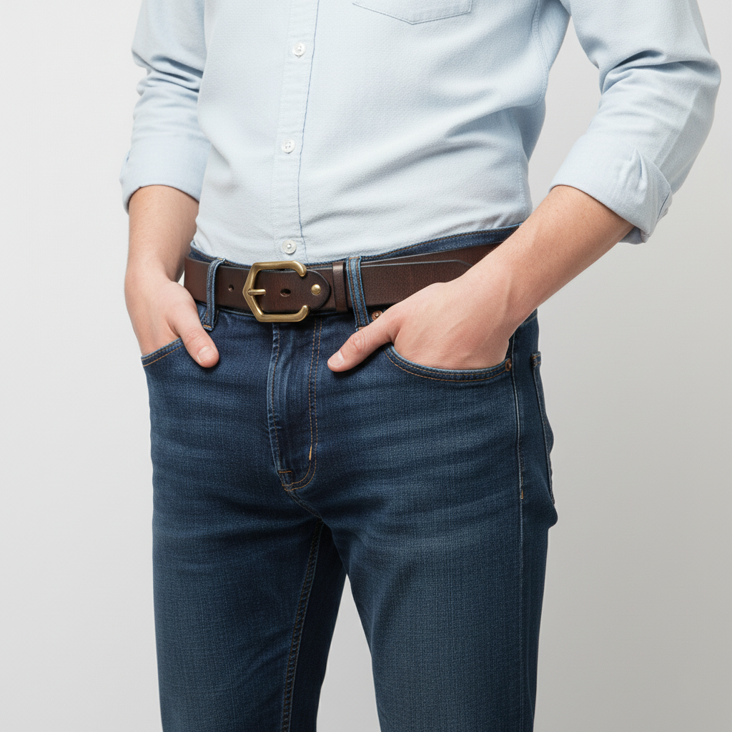 BELTLEY Architect Series Belt & Oxblood Black Leather With Patinated Brass Hardware