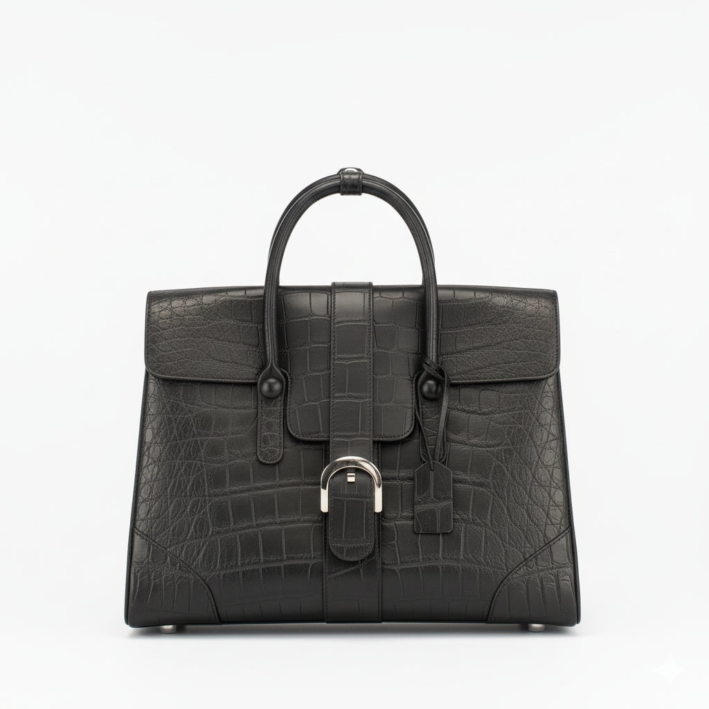 Women's  Black Matte Nile Crocodile Business Satchel