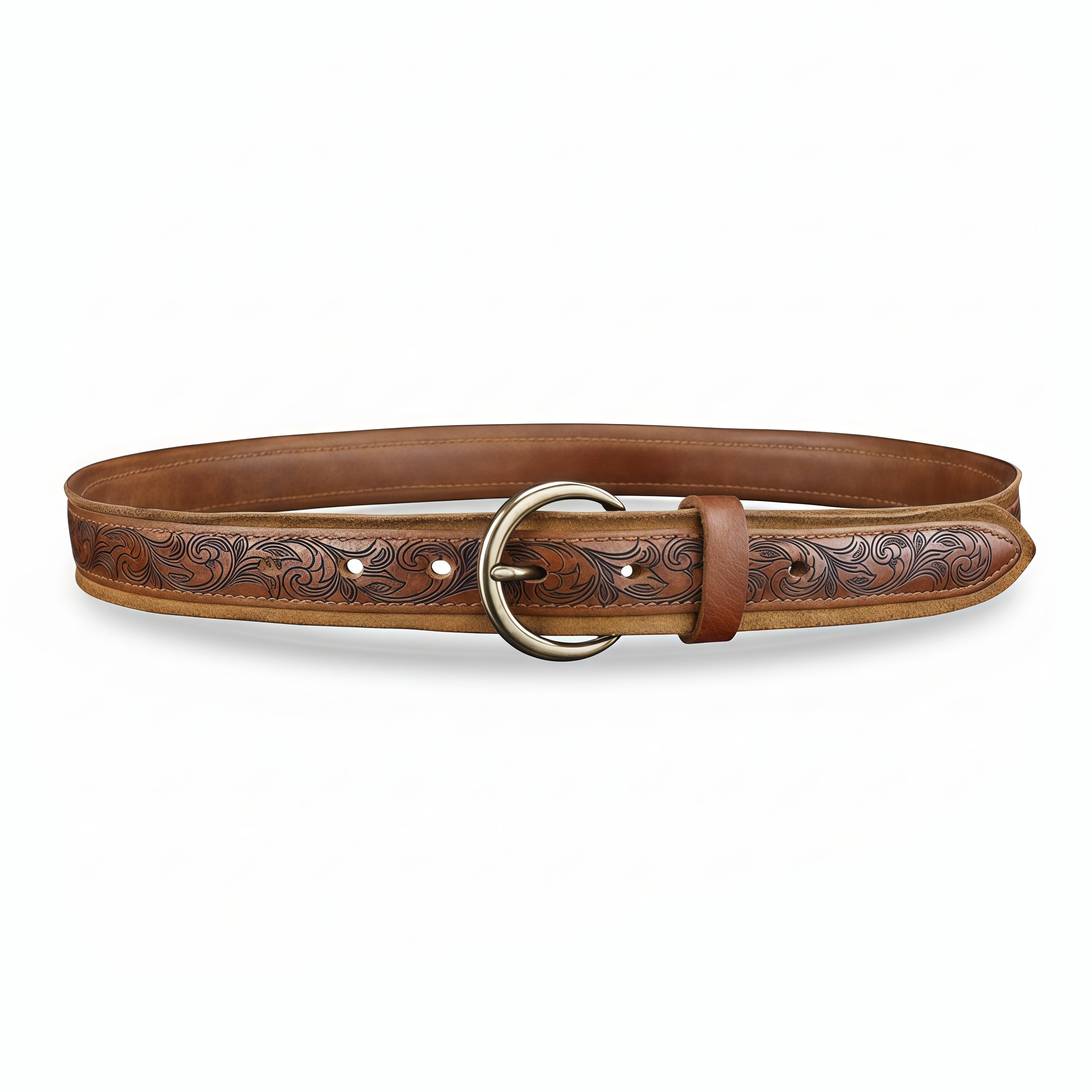 Women's Western Floral Leather Belt –Vintage Casual Belt for Jeans (Brown & Black)