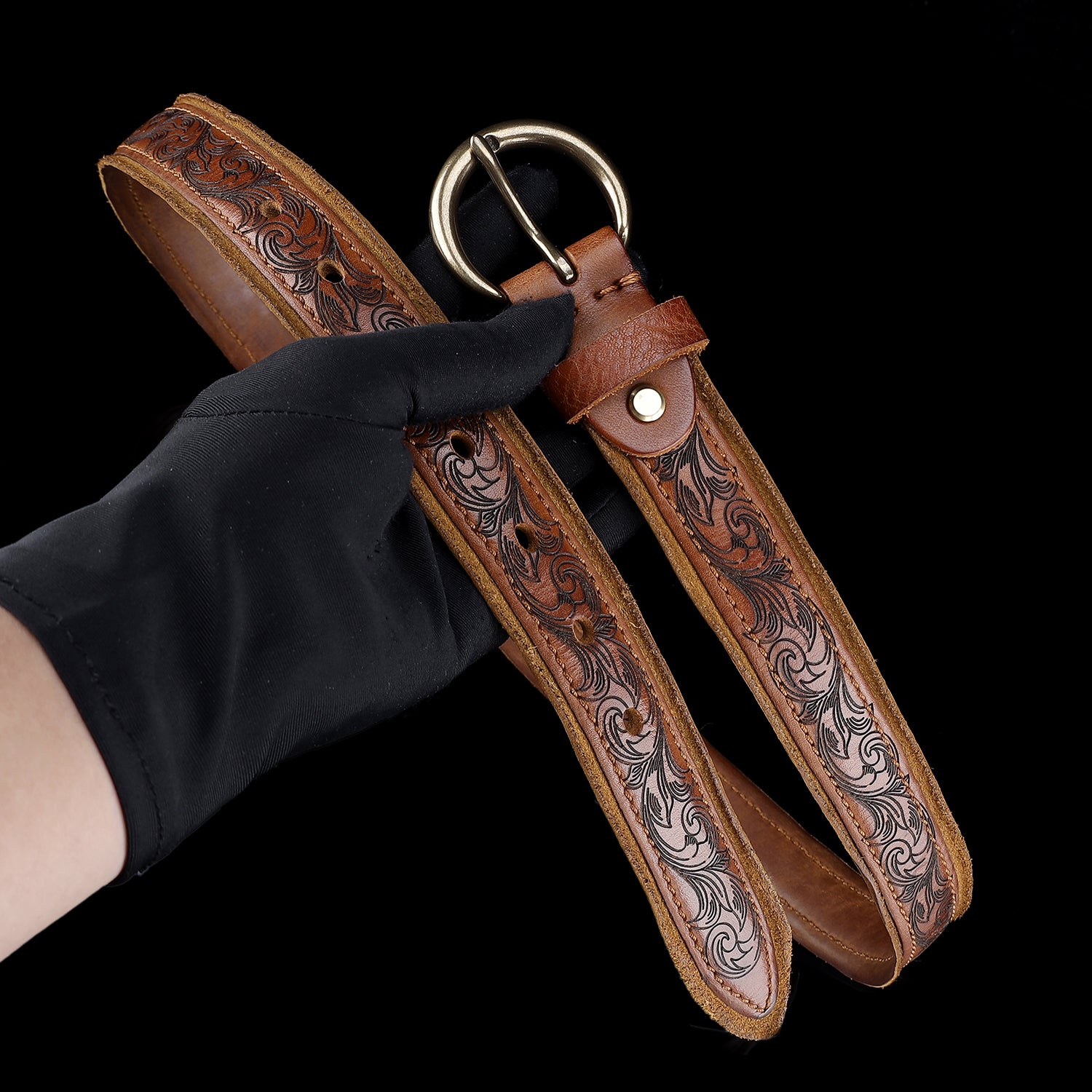 Women's Western Floral Leather Belt –Vintage Casual Belt for Jeans (Brown & Black)