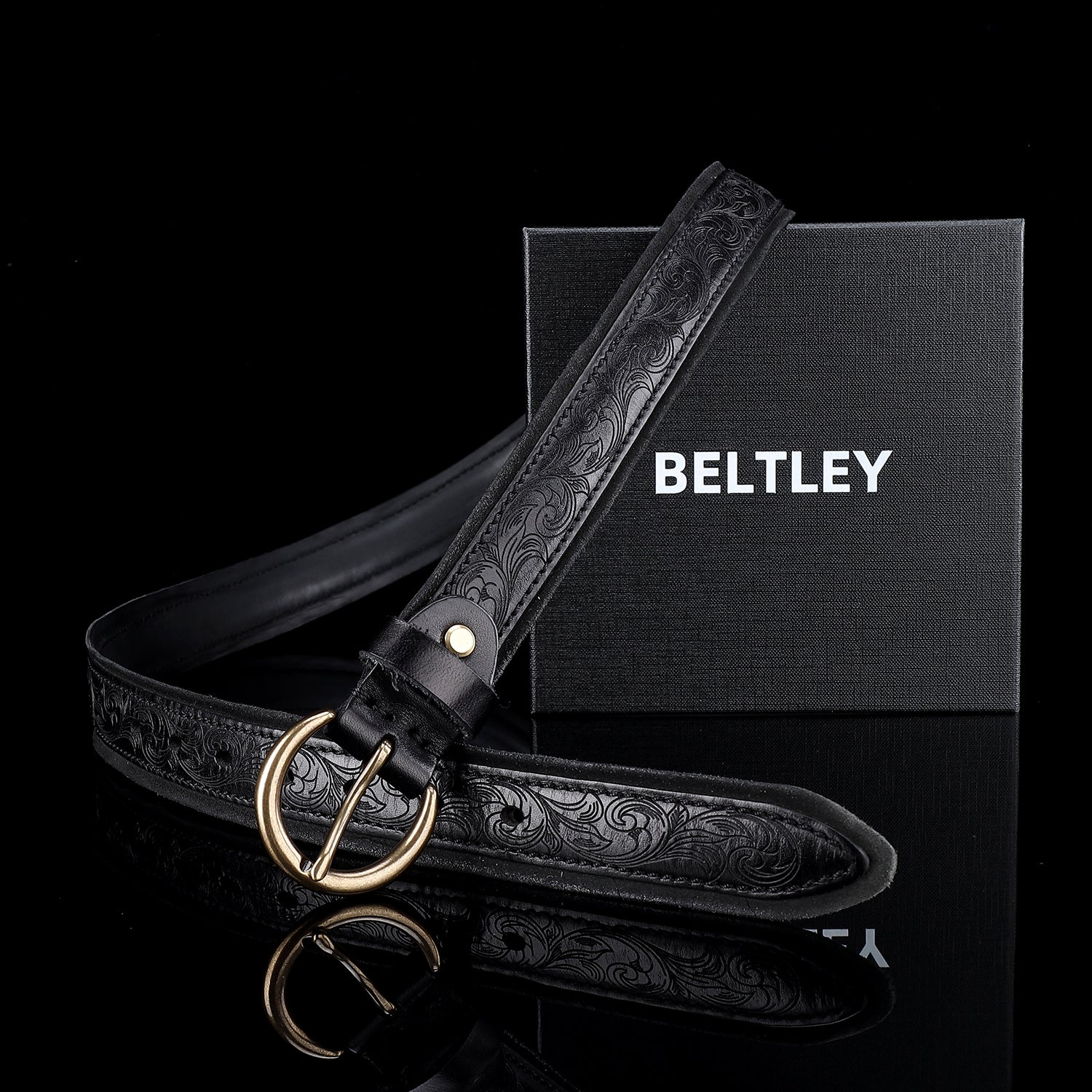 Women's Western Floral Leather Belt –Vintage Casual Belt for Jeans — additional view 14 | BELTLEY