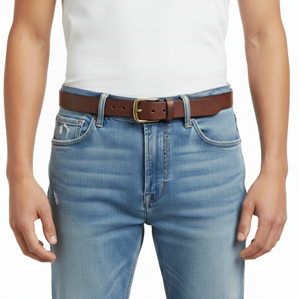 BELTLEY 100% Full-Grain Leather with Solid Brass Buckle in Vintage Espresso Brown